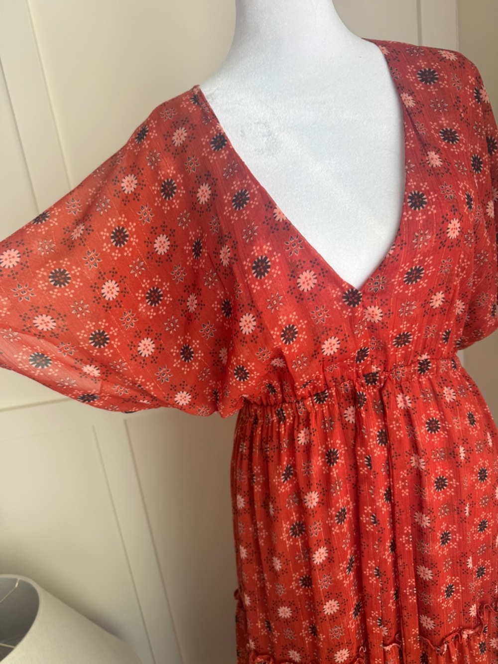 Misa Los Angeles Red Floral V-Neck Tiered Maxi Dress - Picture 4 of 10